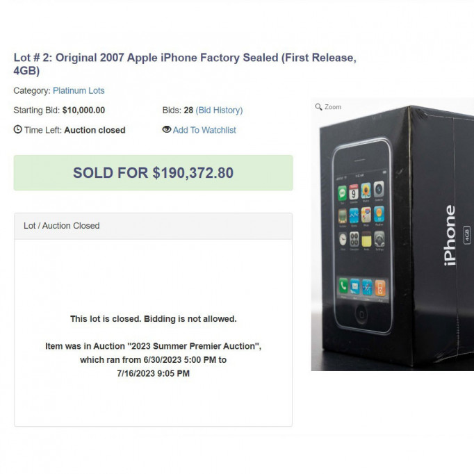 Оригинальный iPhone 4 ГБ продан на аукционе за 190 372 доллара