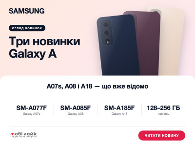 Три нові Samsung Galaxy A: A07s, A08 і A18 — що відомо