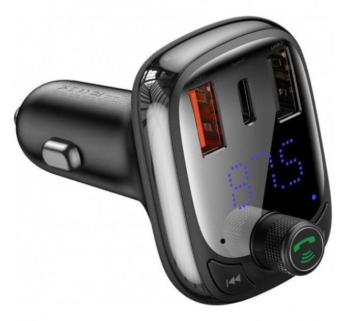 Автомобільний зарядний FM Модулятор Baseus T-Typed S-13 Bluetooth MP3 Car Charger (CCTM-B01) Black