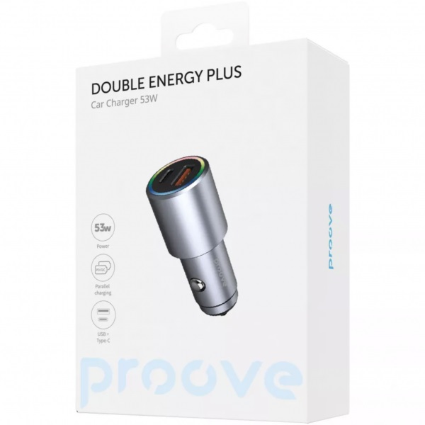 Автомобильное зарядное устройство Proove Double Energy Plus 53W USB+Type-C Metal Gray (ACDE53110004)