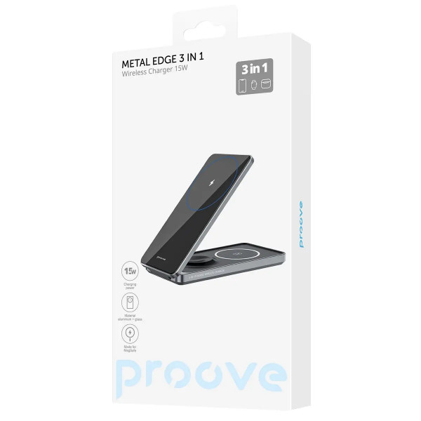 Беспроводное зарядное устройство Proove Metal Edge 3 in 1 Black (WSME15010003)
