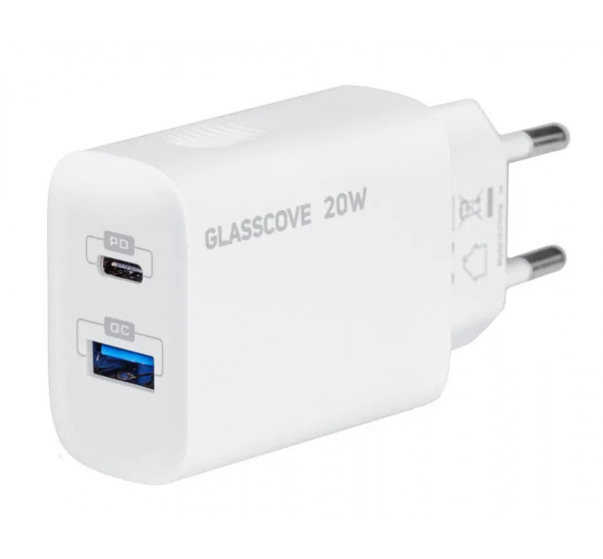 Мережевий зарядний пристрій Glasscove 20W 2-PORT TYPE-C + USB TC-012APQ20