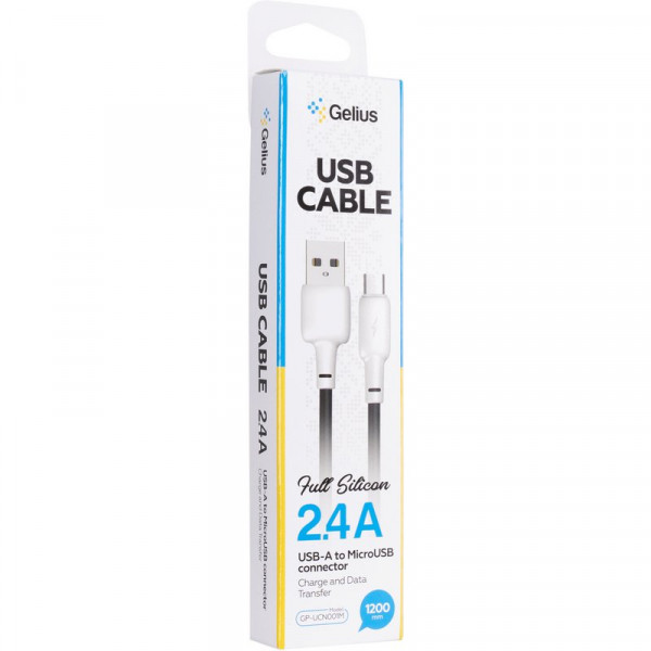 Кабель USB Gelius Full Silicon GP-UCN001M MicroUSB 1.2m (18W) Black/White