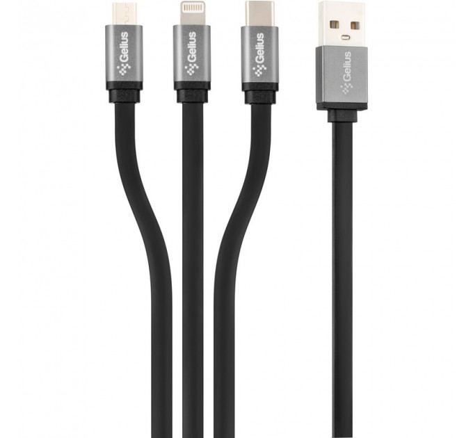 Кабель USB Gelius Squid GP-UC102 3in1 MicroUSB/Lightning/Type-C 1м (12W) Black