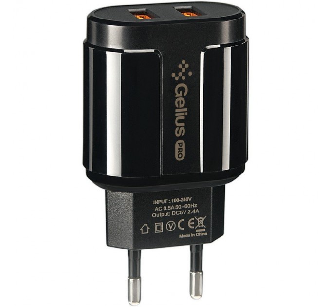 Сетевое зарядное устройство Gelius Avangard GP-HC06 2USB 2.4A 12W + кабель Lightning Black