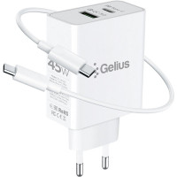 Мережевий зарядний пристрій Gelius X-Duo PRO 45W GP-HC053 + кабель Type-C/Type-C White