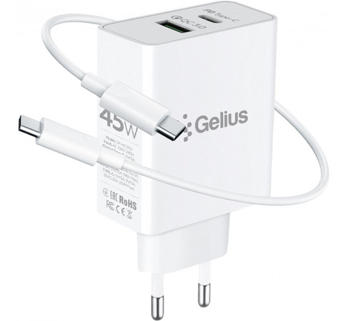 Мережевий зарядний пристрій Gelius X-Duo PRO 45W GP-HC053 + кабель Type-C/Type-C White
