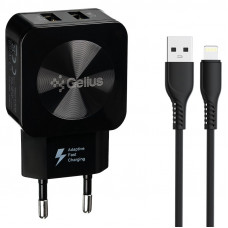 Мережевий зарядний пристрій Gelius Prime GU-HC02 2USB 2.1A 12W + кабель Lightning Black
