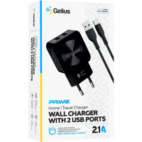 Сетевое зарядное устройство Gelius Prime GU-HC02 2USB 2.1A 12W + кабель Type-C Black