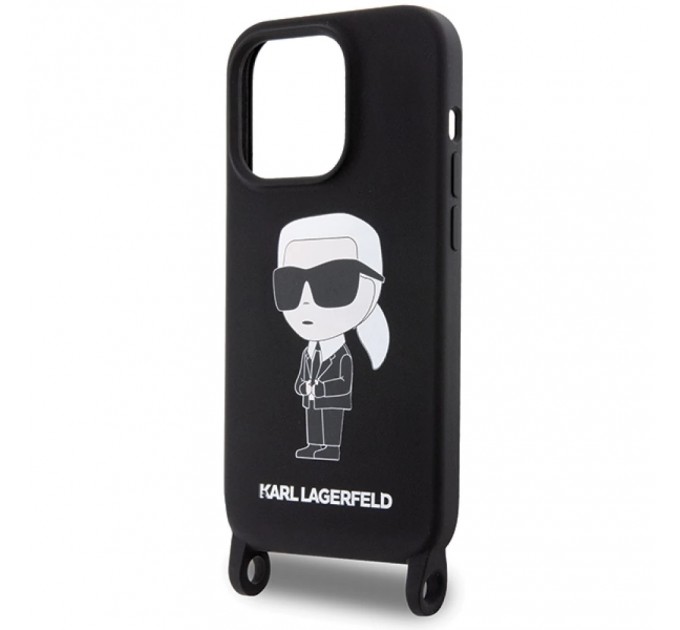 Чехол Karl Lagerfeld Crossbody Silicone Ikonik для iPhone 15 Pro Black (KLHCP15LSCBSKNK)