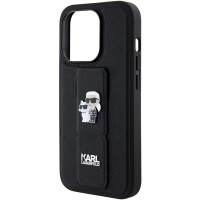 Чохол Karl Lagerfeld Gripstand Saffiano Karl & Choupette Pins для iPhone 15 Pro Black (KLHCP15LGSAKCPK)