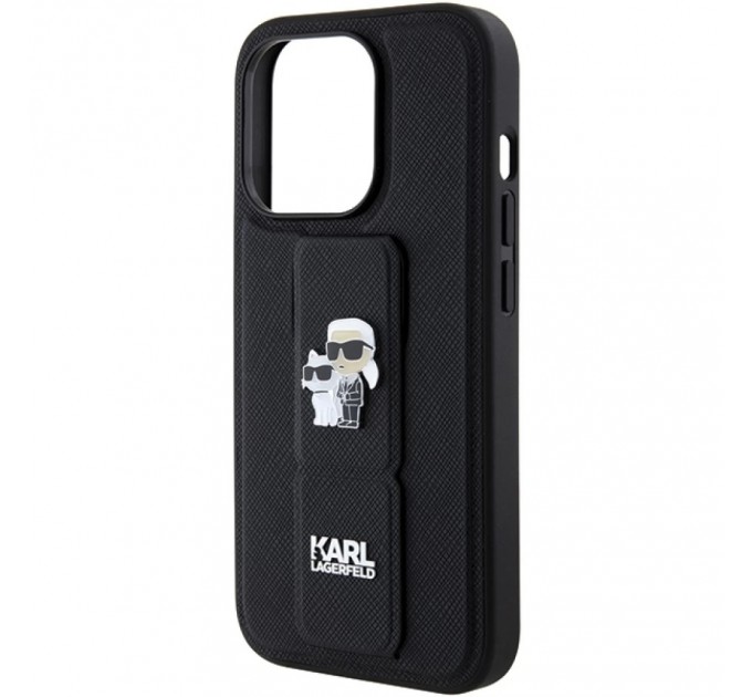 Чехол Karl Lagerfeld Gripstand Saffiano Karl & Choupette Pins для iPhone 15 Pro Black (KLHCP15LGSAKCPK)
