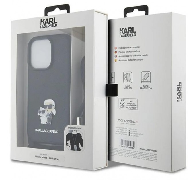 Чохол Karl Lagerfeld Crossbody Saffiano Metal Pin Karl & Choupette для iPhone 14 Pro Max Black (KLHCP14XSAKCPSK)