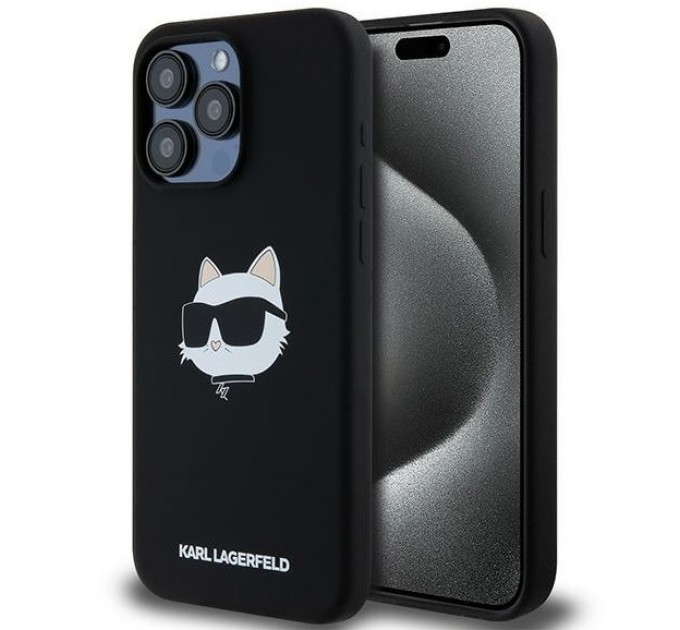 Чехол Karl Lagerfeld Silicone Choupette Head для iPhone 15|14|13 Black with MagSafe (KLHMP15SSCHPPLK)