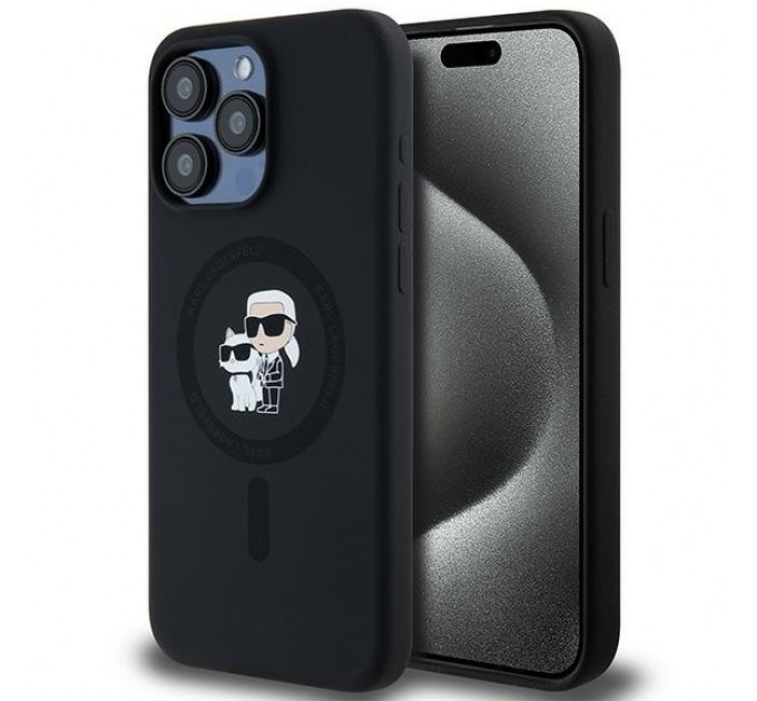 Чехол Karl Lagerfeld Silicone Karl & Choupette Ring для iPhone 15 Pro Black with MagSafe (KLHMP15LSCMKCRHK)