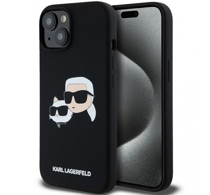 Чехол Karl Lagerfeld Silicone Karl & Choupette Head для iPhone 15 Pro Black with MagSafe (KLHMP15LSKCHPPLK)