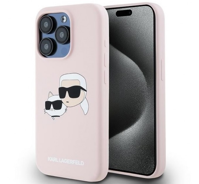 Чехол Karl Lagerfeld Silicone Karl & Choupette Head для iPhone 15 Pro Pink with MagSafe (KLHMP15LSKCHPPLP)