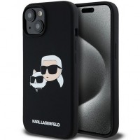 Чохол Karl Lagerfeld Silicone Karl & Choupette Head для iPhone 15|14|13 Black with MagSafe (KLHMP15SSKCHPPLK)