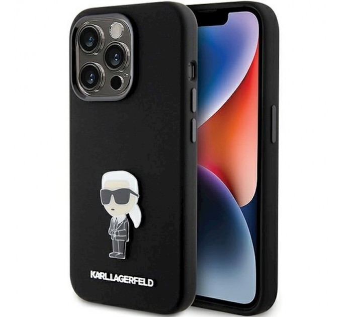 Чехол Karl Lagerfeld Silicone Ikonik Metal Pin для iPhone 15 Pro Black (KLHCP15LSMHKNPK)