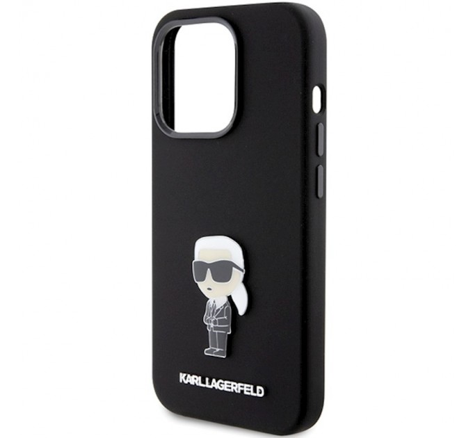 Чехол Karl Lagerfeld Silicone Ikonik Metal Pin для iPhone 15 Pro Max Black (KLHCP15XSMHKNPK)