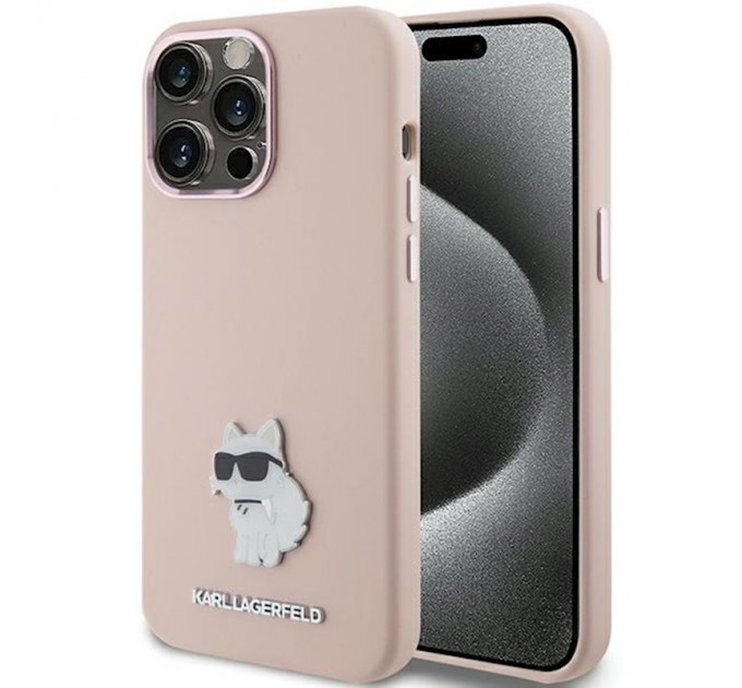 Чехол Karl Lagerfeld Silicone Choupette Metal Pin для iPhone 15 Pro Max Pink (KLHCP15XSMHCNPP)