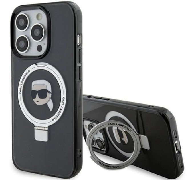 Чехол Karl Lagerfeld Ring Stand Karl Head для iPhone 15 Pro Max Black with MagSafe (KLHMP15XHMRSKHK)