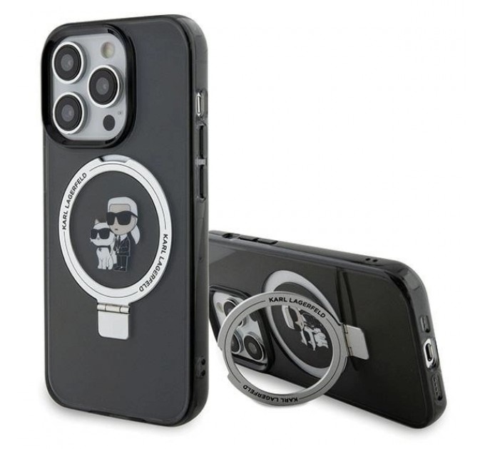 Чехол Karl Lagerfeld Ring Stand Karl & Choupettte для iPhone 15 Pro Max Black with MagSafe (KLHMP15XHMRSKCK)