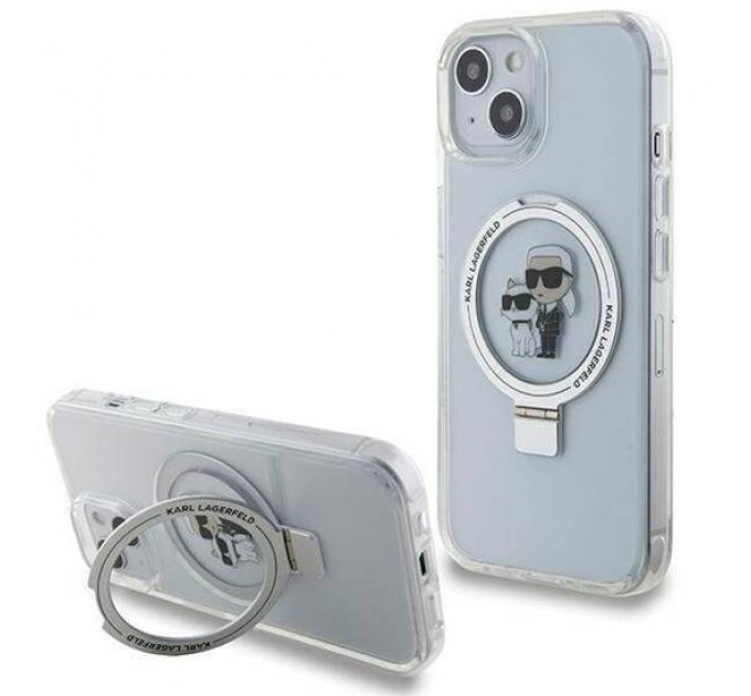 Чехол Karl Lagerfeld Ring Stand Karl & Choupettte для iPhone 15|14|13 White with MagSafe (KLHMP14SHMRSKCH)