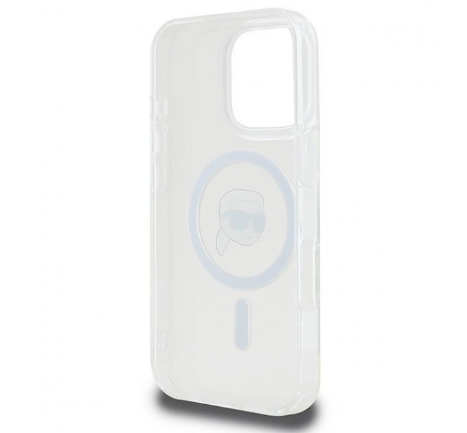 Чехол Karl Lagerfeld IML Metal Karl Head для iPhone 16 Pro Max White with MagSafe (KLHMP16XHLSKIH)