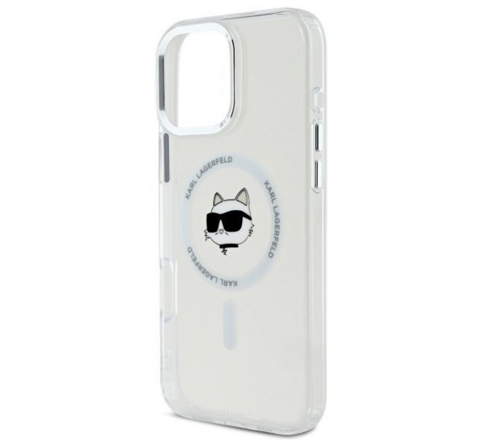 Чехол Karl Lagerfeld IML Metal Choupette Head для iPhone 16 Pro Max White with MagSafe (KLHMP16XHLSCHH)