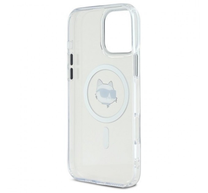 Чехол Karl Lagerfeld IML Metal Choupette Head для iPhone 16 Pro White with MagSafe (KLHMP16LHLSCHH)