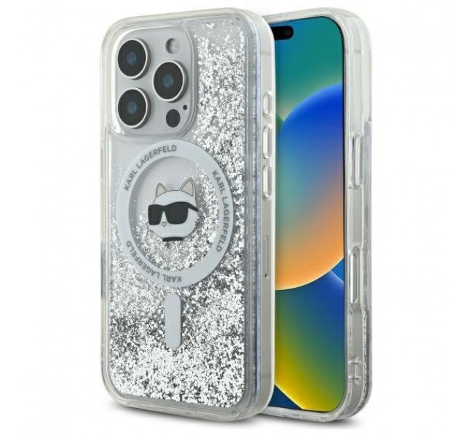 Чехол Karl Lagerfeld Liquid Glitter Choupette Head для iPhone 16 Pro Transparent with MagSafe (KLHMP16LLGCHSGH)