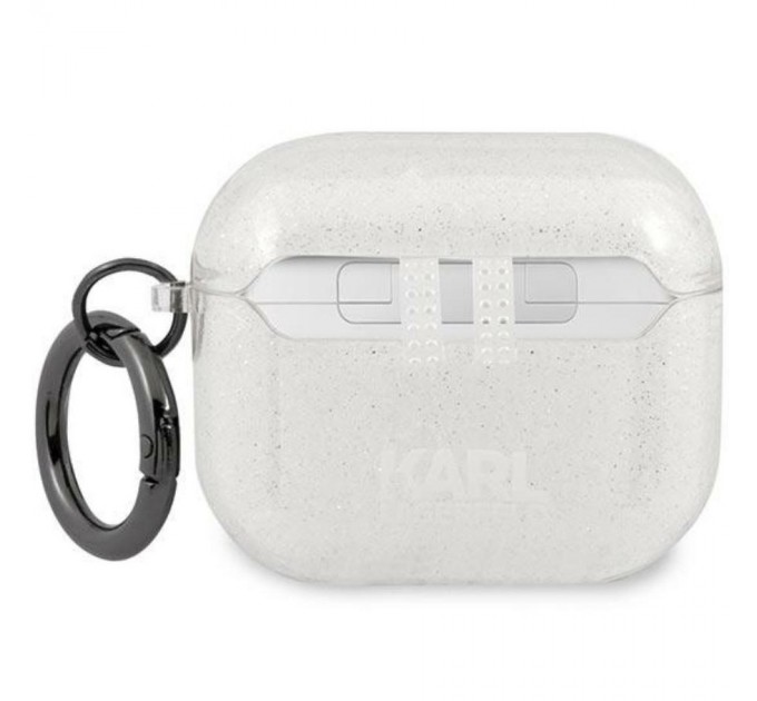 Чехол Karl Lagerfeld Glitter Karl's Head для AirPods 3 Silver (KLA3UKHGS)