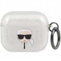 Чехол Karl Lagerfeld Glitter Karl's Head для AirPods 3 Silver (KLA3UKHGS)