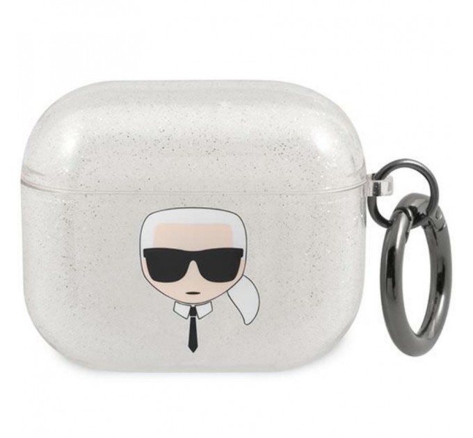 Чехол Karl Lagerfeld Glitter Karl's Head для AirPods 3 Silver (KLA3UKHGS)