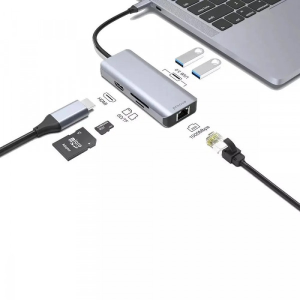 Type-C HUB Proove Iron Link 6in1 2USB+SD/TF+RJ45+HDMI (HBI700010004)