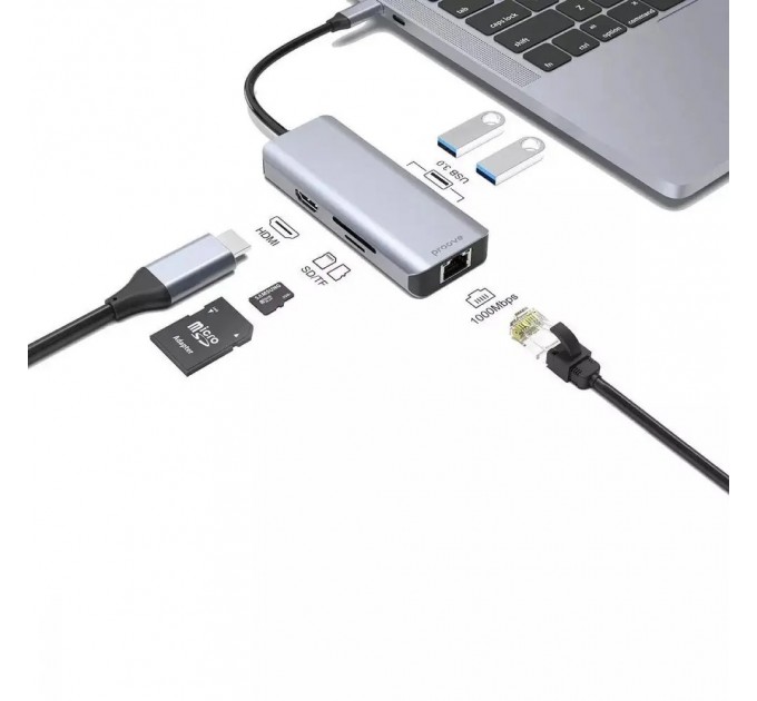 Type-C HUB Proove Iron Link 6in1 2USB+SD/TF+RJ45+HDMI (HBI700010004)