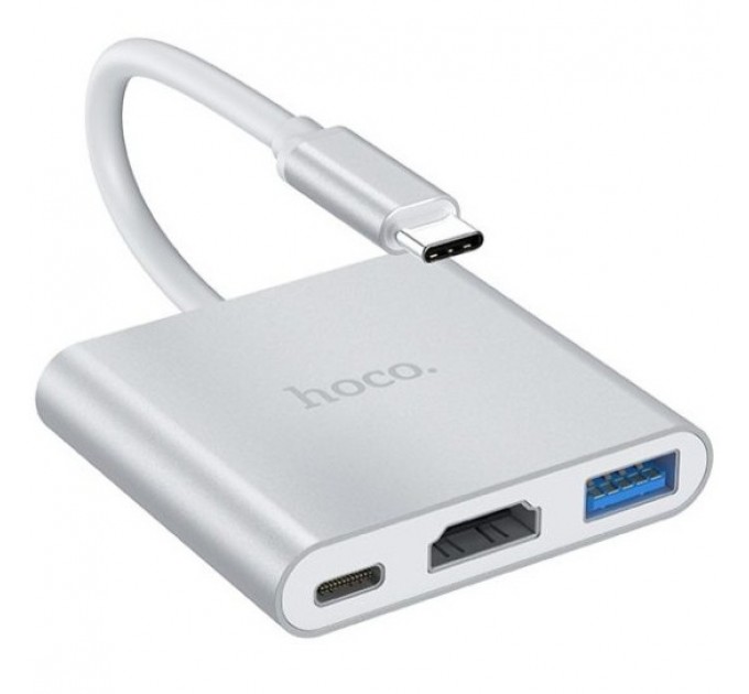 Type-C HUB Hoco HB14 Type-C to USB3.0+HDMI+PD Silver