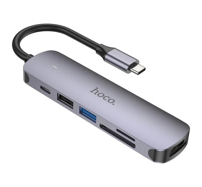 Type-C HUB Hoco HB28 Type-C to HDTV+2USB+SD+TF+PD Metal Gray