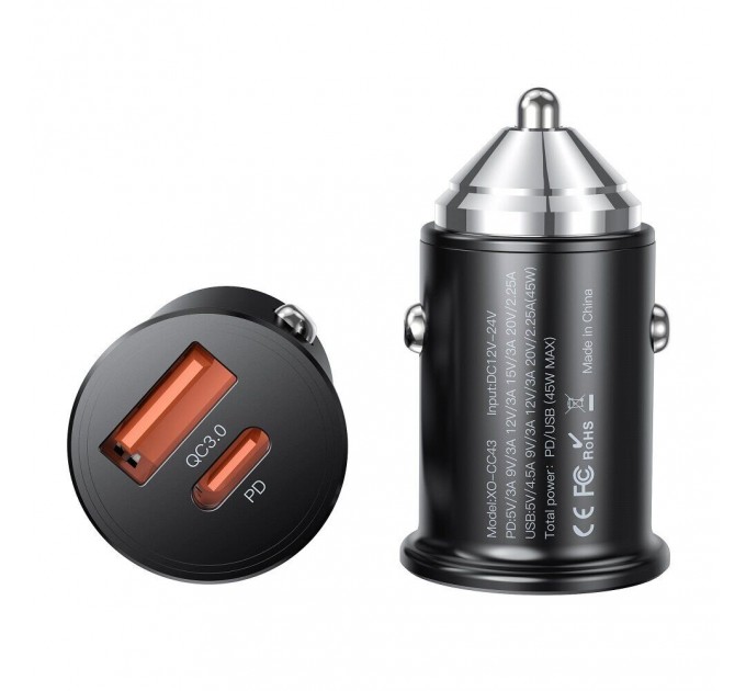 Автомобільний зарядний пристрій XO-CC43 45W Black
