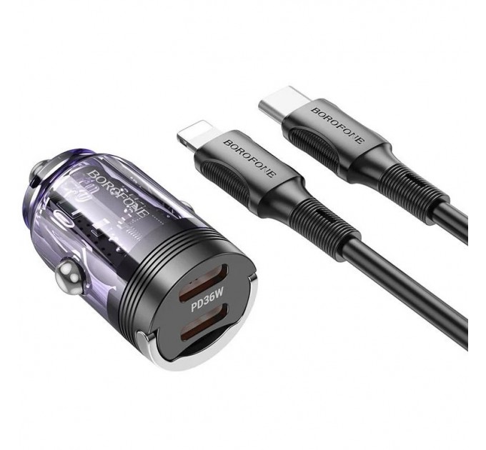 Автомобильное зарядное устройство Borofone BZ29A PD/QC 36W Type-C/Lighttning Purple