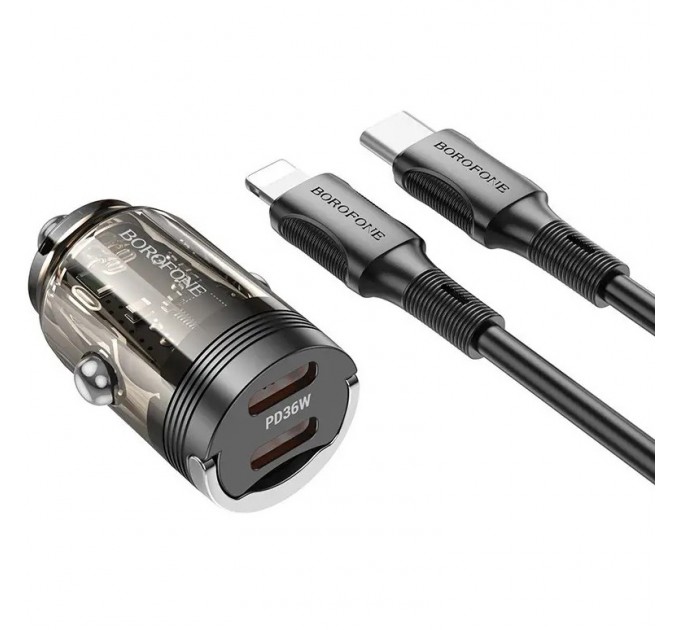 Автомобильное зарядное устройство Borofone BZ29B PD36W + Type-C to Lightning Transparent