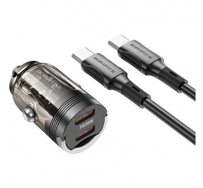 Автомобильное зарядное устройство Borofone BZ29B PD36W + Type-C to Type-C Transparent Black