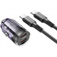 Автомобільний зарядний пристрій Borofone BZ29B PD36W + Type-C to Type-C Transparent Purple
