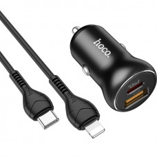 Автомобільний зарядний пристрій Hoco NZ5 PD30W QC3.0 + Type-C to Lightning Black