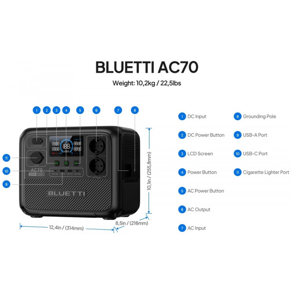 Зарядна станція Bluetti AC70 1000W 768wh
