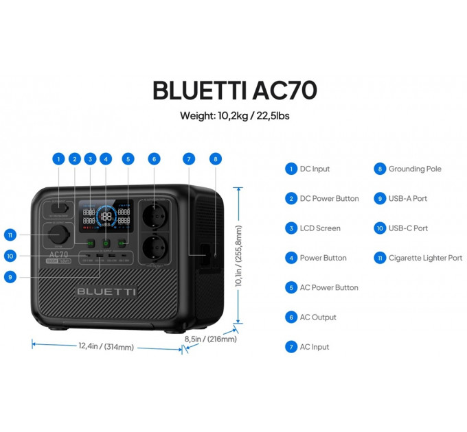 Зарядна станція Bluetti AC70 1000W 768wh