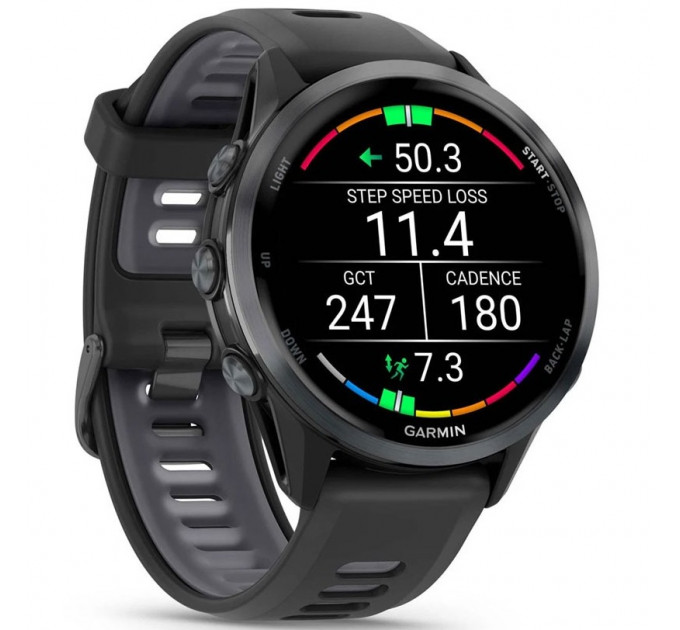 Смарт-часы Garmin Forerunner 970 Carbon Gray DLC Titanium Bezel with Black Case and Black/Transparent White Band (010-02969-00/10/60)