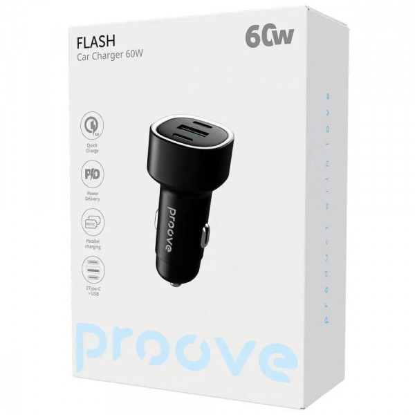 Автомобильное зарядное устройство Proove Flash 60W 2Type-C+USB Black (CCFL60111201)