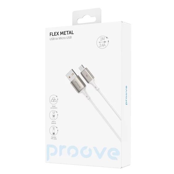Кабель Proove Flex Metal USB to Micro 2.4A (1m) White (CCFM20001302)
